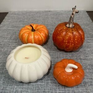 NWT Bed Bath & Beyond Set of Two Foam Pumpkins & One Pumpkin Spice Candle Décor